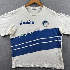 Vintage Diadora Italia FIGC Shirt Mens XL White Distressed Soccer Single Stitch
