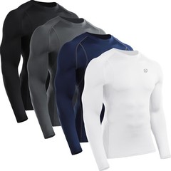 NELEUS 4 Pack Men’s Workout Shirts Compression Dry Fit Long Sleeve Shirts,Cre…