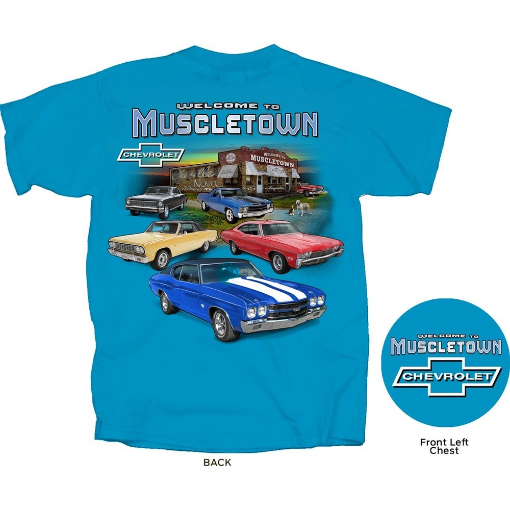 Joe Blow T’s Chevy Welcome To Muscletown Men’s T-Shirt Chevelle Impala Nova