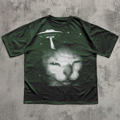 Y2K Alien Cat T Shirt 2000s Vintage Graphic Tee Retro Cat Lover Gift