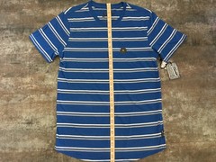Men’s New T-Shirt Brooklyn Cloth M Blue Stripe Cotton Blend Crew Scoop Hem NWTs