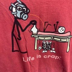 Life is Crap T-Shirt Mens Large Red Graphic Funny Stick Figure EUC