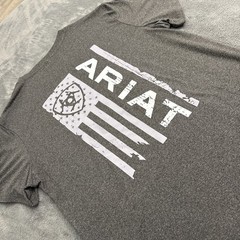Ariat Shirt Men’s 2XL American Flag Tee Gray Casual Performance Stretch NWOT
