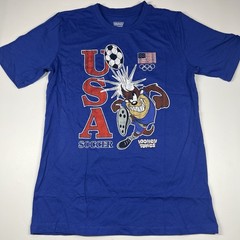 Taz Looney Tunes Team USA Tasmanian Devil Soccer T-Shirt Royal Blue Youth Large