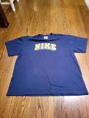 Nike Shirt Large Navy Blue Logo Tee Crew Neck T Shirt Regular Yellow Logo Mens