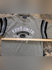 Ecko Unltd Grey T-Shirt with Black and White Sleeve Stripes