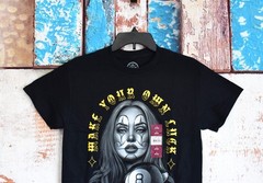 Men’s Make Your Own Luck Pinup Girl Graphic Tee Short Sleeves SMALL Black NEW