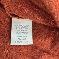 Johnston & Murphy Mens Shirt Large Burnt Orange Split Neck Long Sleeve Slub Knit