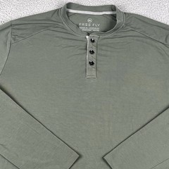 Free Fly Shirt Mens XL Green Bamboo Henley Performance Long Sleeve Stretch Tee