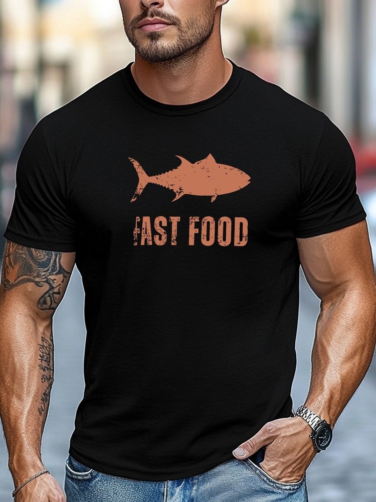 Men’s T-Shirt with Tuna Fast Food Graphic Print – Casual Short Sleeve Round Ne