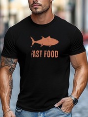 Men’s T-Shirt with Tuna Fast Food Graphic Print – Casual Short Sleeve Round Ne