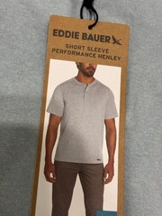 Eddie Bauer Shirt Mens 2XL Blue Fog Short Sleeve Performance 3 Button Henley NWT