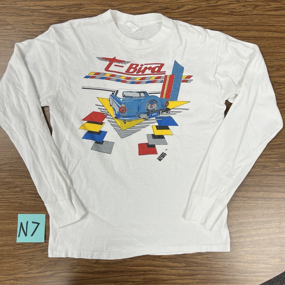 Vintage Men’s Medium Ford T-bird Thunder Long Sleeve Car Tee Shirt 80s 90s