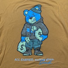 Outrank T-Shirt XL Orange Blue Bear Graphic Money Bags “All Earned” Streetwear