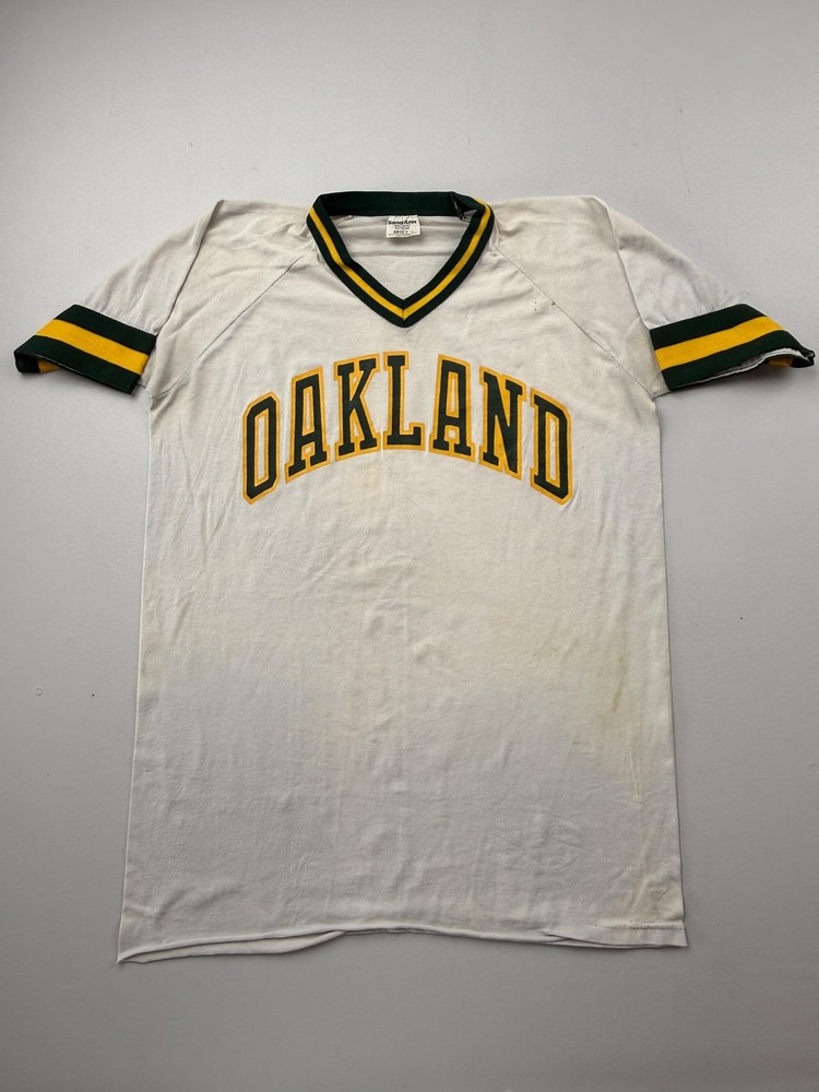 Vintage Sand-Knit Shirt Mens Large White Oakland Athletics Tee Made USA VTG