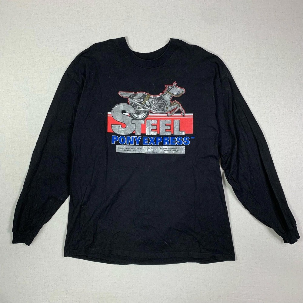 Vintage Black Steel Pony Express Longsleve T-Shirt 2XL 90s