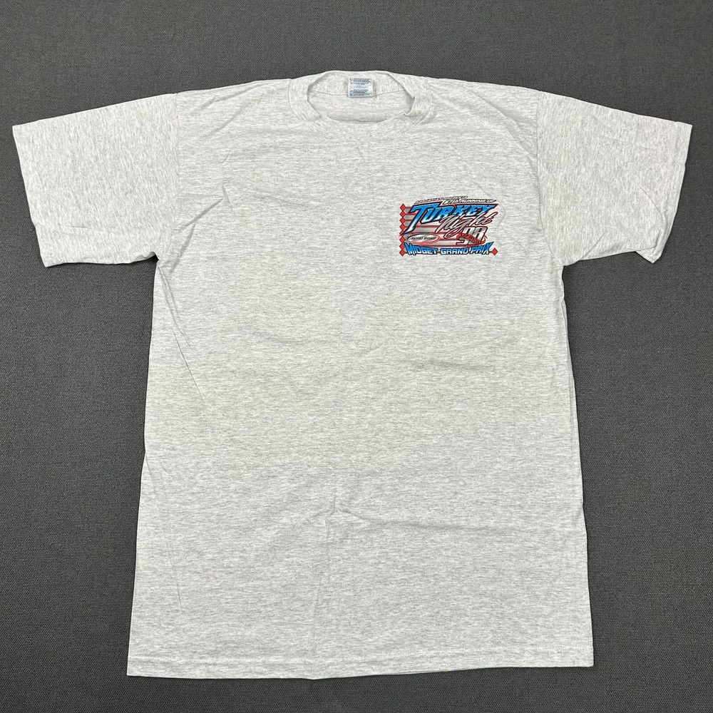 Vintage Midget Grand Prix Shirt Mens Large Gray Turkey Night Speedway Racing 98