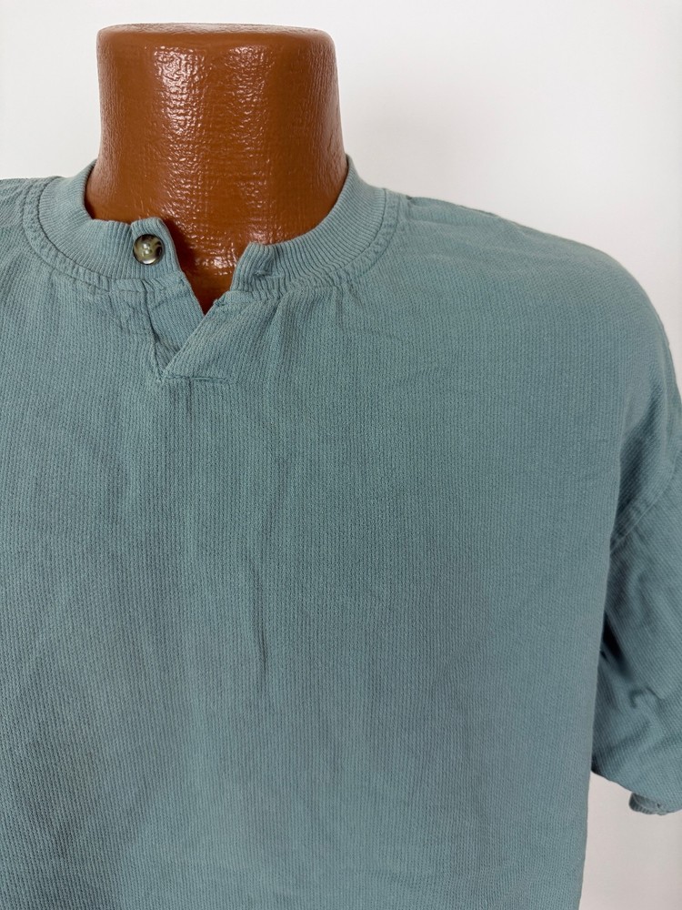 Vintage 80s 90s Ribbed Henley Shirt Large Minimal Casual Grunge Skater Cotton