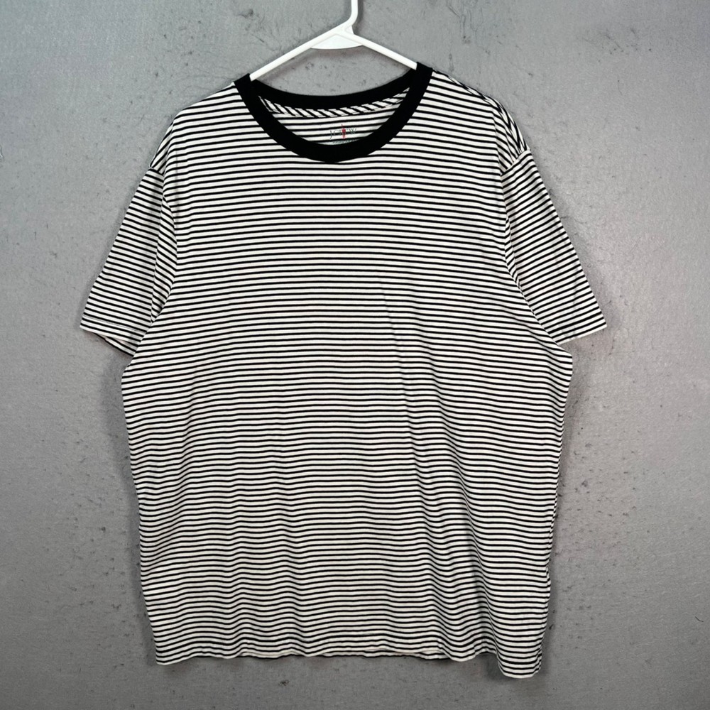 J. Crew Mens XL Sueded Jersey Striped T-Shirt Black & White Classic 100% Cotton