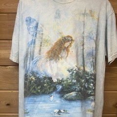 Vintage The Mountain Light Blue Tie Dye Fairy Forest Nature Graphic T Shirt L/XL