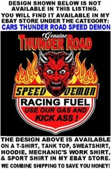 Old School Thunder Road Speed Demon Devil Speed Shop Gasser Race Car Work Shirt