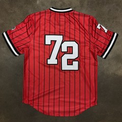 Marc Ecko Jersey T Shirt Mens S Red Black Vertical Stripe Heavy Fabric Print