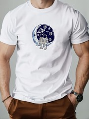 Men’S Astronaut Pattern Summer Casual Round Neck Short Sleeve T-Shirt, Plus Si