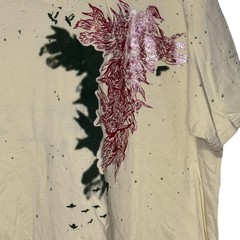 Nostic Men’s T-Shirt Paint Splatter Beaded V-Neck Short Sleeve Cotton Beige XL