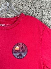 Vans Shirt Mens Large Red Blue Hawaiian Maui Sunset Palm Island Casual FLAW
