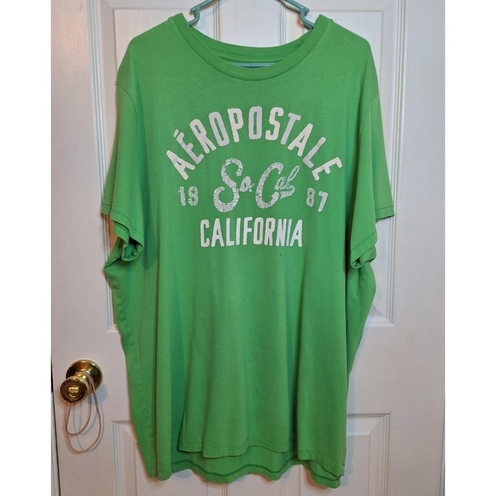Aeropostale Lime Green White Spell Out Logo Graphic Tshirt Preppy Y2K Size XXL