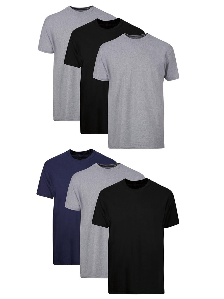 Hanes Mens Cotton, Moisturewicking Crew Tee Undershirts, Multipacks, Black/Gr…