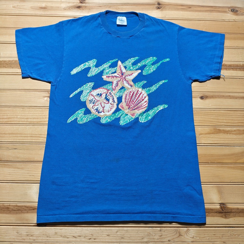 Vintage 90s Sea Shells Starfish Sand Ocean Beach Graphic T-Shirt USA – Large