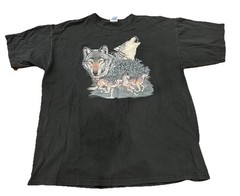 Vintage Wolf Graphic T-Shirt Men’s XL Black Gildan Heavy Cotton Nature Wildlife
