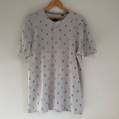 Original Bruno Supersoft Mens XL Henley Shirt Grey Anchor Print Short Sleeve