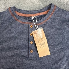 Sailwind Mens Henley Shirt Small Blue Heathered Orange Stitch Long Sleeve New