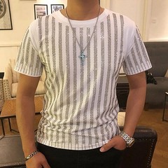 Men Rhinestone T-Shirt Luxury Hot Drill Short Sleeve Cotton Casual Slim Tee Top