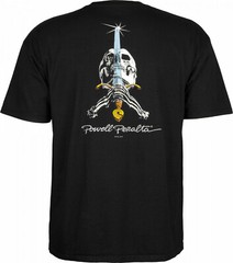 Powell Peralta SKULL AND SWORD Skateboard T Shirt BLACK