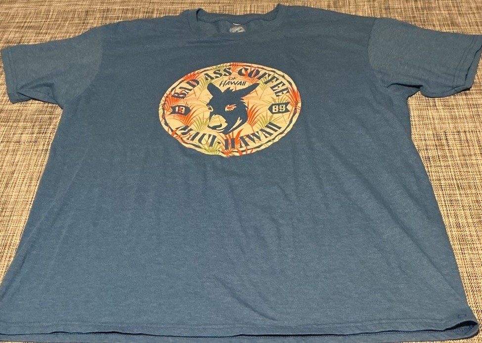 Bad Ass Coffee Maui T-shirt Mens Blue Short Sleeve Cotton Blend Size 2X