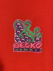 Vintage 90s Gecko Hawaii Graphic T Shirt Red Neon Lizard Logo Single Stitch XL
