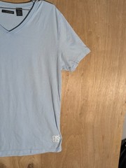 dkny shirt mens size L crew neck v-neck logo blue