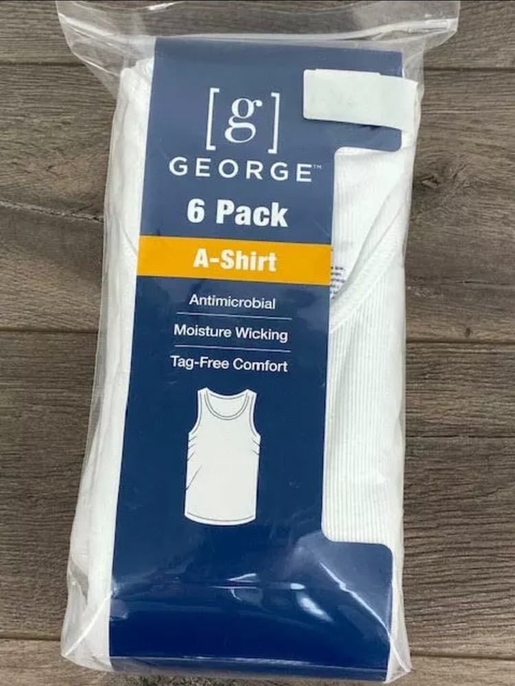 NEW! George Tag Free Comfort A-Shirt Men’s, 2XL WHITE, 6-Pack