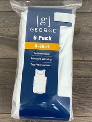 NEW! George Tag Free Comfort A-Shirt Men’s, 2XL WHITE, 6-Pack