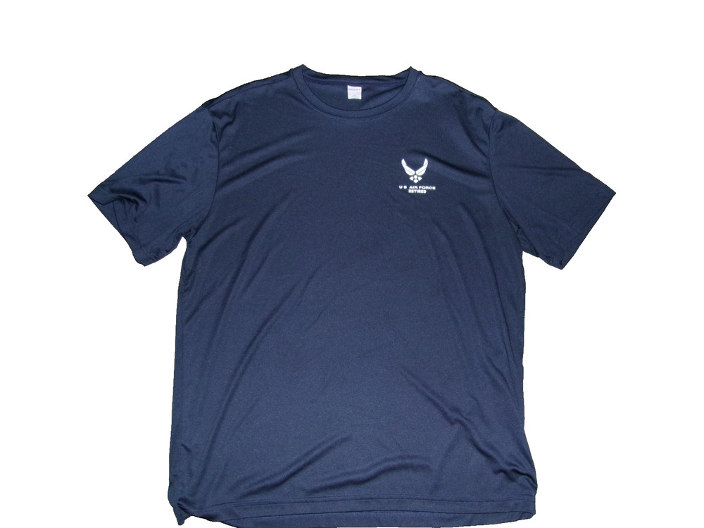 Men’s U.S. Air Force Retired T Shirt Size XL EUC Navy, Short Sleeve, Polyester