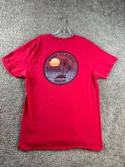 Vans Shirt Mens Large Red Blue Hawaiian Maui Sunset Palm Island Casual FLAW