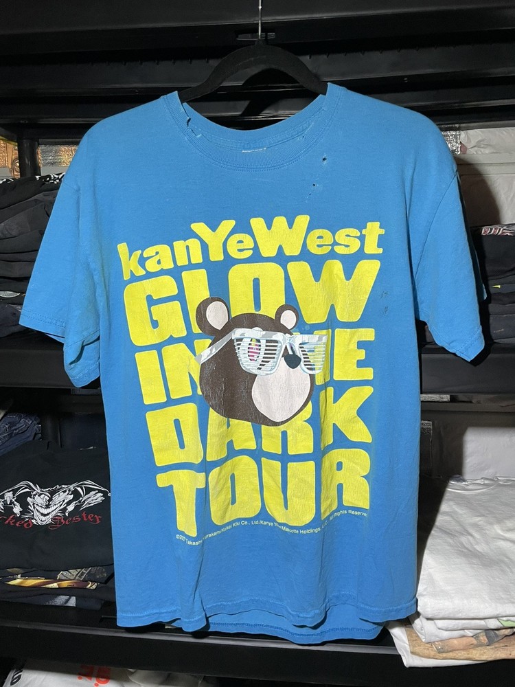 Y2K Blue Kanye West Glow in the Dark Tour T-shirt 2007 Blue Gildan Large