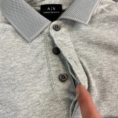 Armani Exchange Mens Long Sleeve Polo Shirt S Grey Marl AX Logo Contrast Cuff