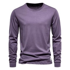 Solid Color Cotton T Shirt Men Casual O-neck Long Sleeved Mens Tshirts