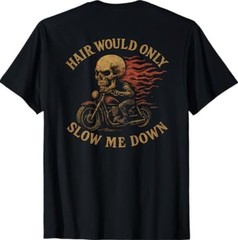 Bald Biker Skull Motorcycle Rider Funny Graphic T-Shirt