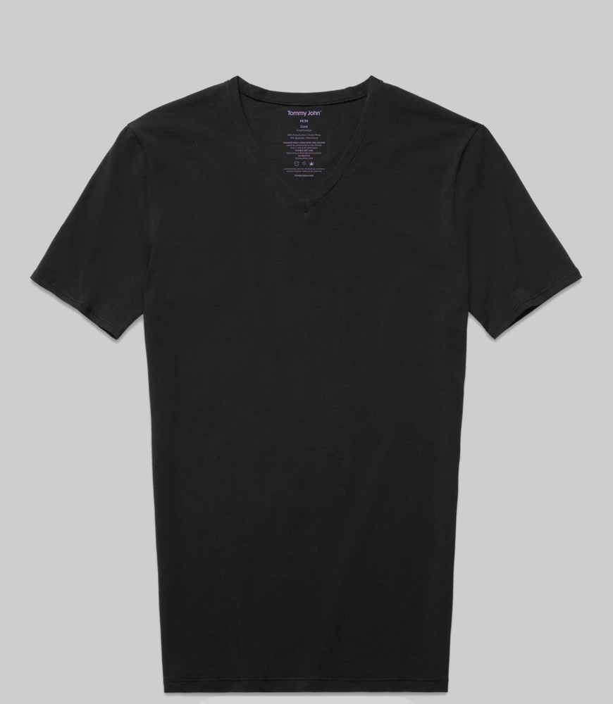 Tommy John Cool Cotton High V-neck Stay Tucked Undershirt Black Men’s Medium