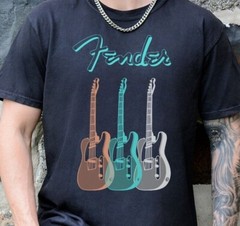 Fender Stratocaster Guitars T-Shirt on Vintage Black Comfort Colors 1717 Tee